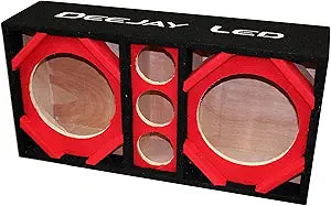 D10T3RED Deejay 10 in. Two Woofers Plus Three Tweeters Empty Chuchera Speaker Enclosure, Red