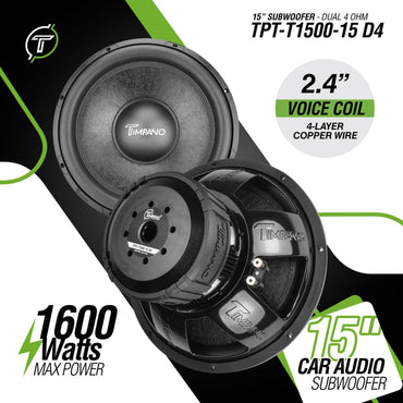 TPT-T1500-15 D4 | Timpano 15″ Car Audio Subwoofer 1600 Watts Dual 4 Ohm