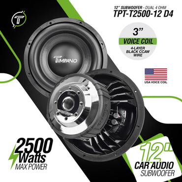 TPT-T2500-12 D4 - Timpano 12″ Car Audio Subwoofer 2500 Watts Dual 4 Ohm