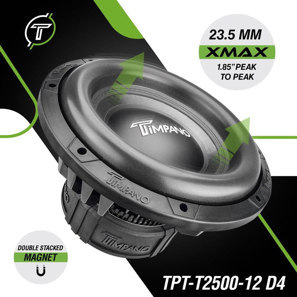 TPT-T2500-12 D4 - Timpano 12″ Car Audio Subwoofer 2500 Watts Dual 4 Ohm