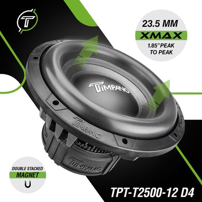 TPT-T2500-12 D4 - Timpano 12″ Car Audio Subwoofer 2500 Watts Dual 4 Ohm